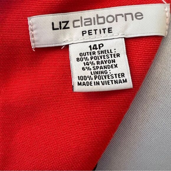 Liz Claiborne Color Block Orange, White Black Sleeveless Belted Dress Size 14P - Picture 5 of 8